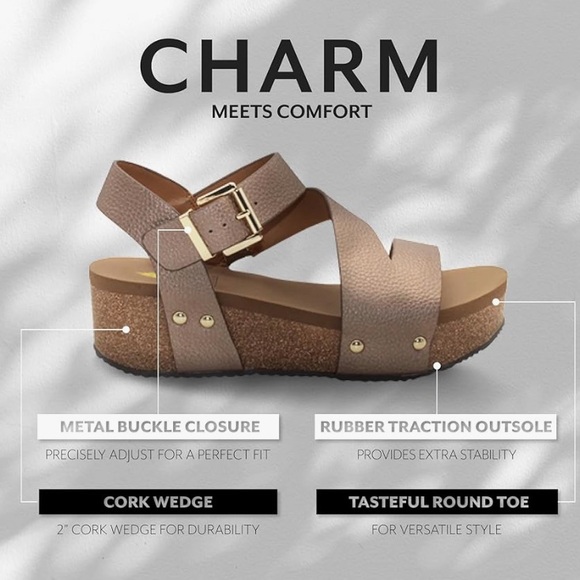 Volatile Biloxi Bronze Size 8 Sandals Foam Over Cork Sole Brass Nailhead GUC - Picture 4 of 15